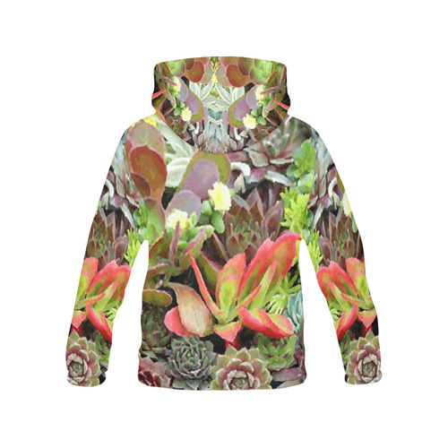 Red Green Blue Floral Succulents All Over Print Hoodie for Women (USA Size) (Model H13)