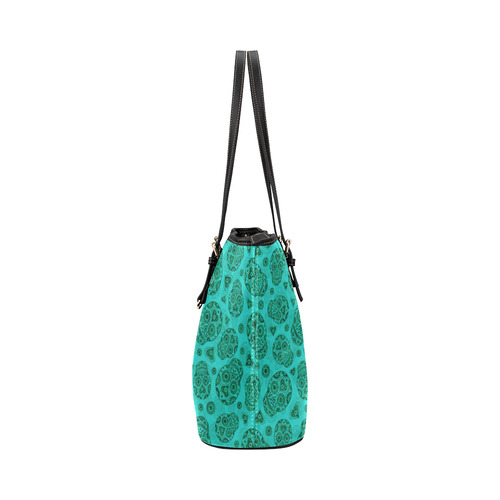 Sugar Skull Pattern - Teal Leather Tote Bag/Large (Model 1651)