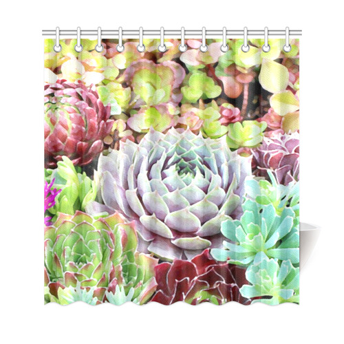 Green Pink Red  Floral Succulents Shower Curtain 69"x72"