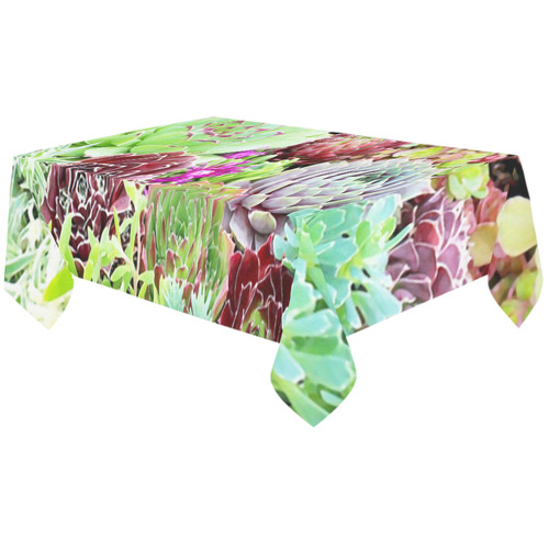 Red Green Pink Floral Succulents Cotton Linen Tablecloth 60"x120"