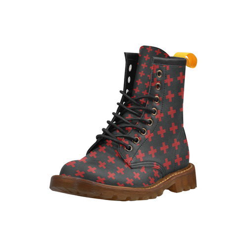 Punk Rock style Red Crosses Pattern design BLACK High Grade PU Leather Martin Boots For Women Model 402H
