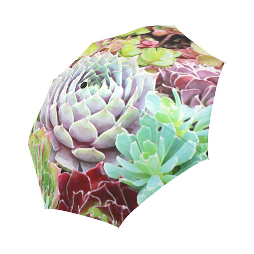 Green Pink Red  Floral Succulents Auto-Foldable Umbrella (Model U04)