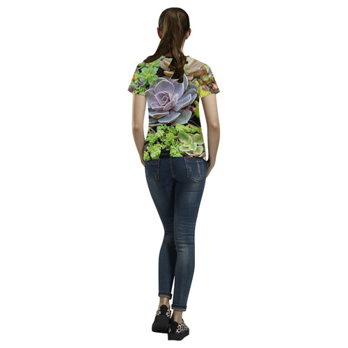 Red Green Blue Floral Succulents All Over Print T-Shirt for Women (USA Size) (Model T40)