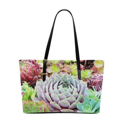 Green Pink Red  Floral Succulents Euramerican Tote Bag/Large (Model 1656)