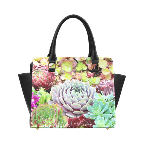 Green Pink Red  Floral Succulents Classic Shoulder Handbag (Model 1653)