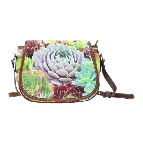 Green Pink Red  Floral Succulents Saddle Bag/Small (Model 1649) Full Customization