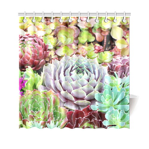 Green Pink Red  Floral Succulents Shower Curtain 69"x70"