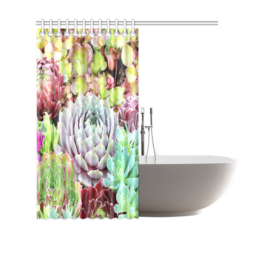 Green Pink Red  Floral Succulents Shower Curtain 69"x70"