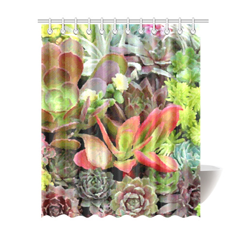 Red Green Blue Floral Succulents Shower Curtain 69"x84"