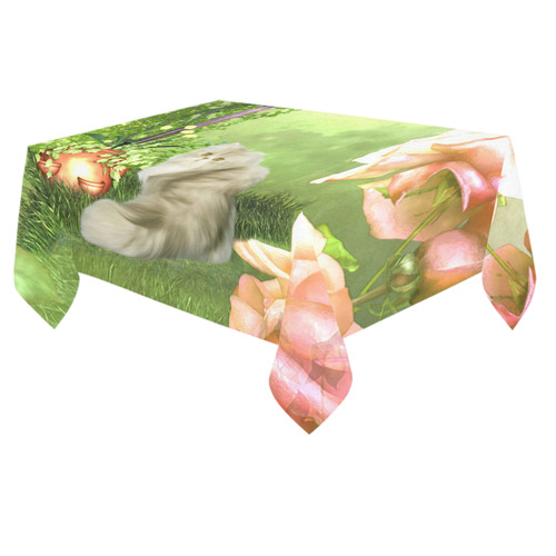 Cute cat in a garden Cotton Linen Tablecloth 60"x 84"