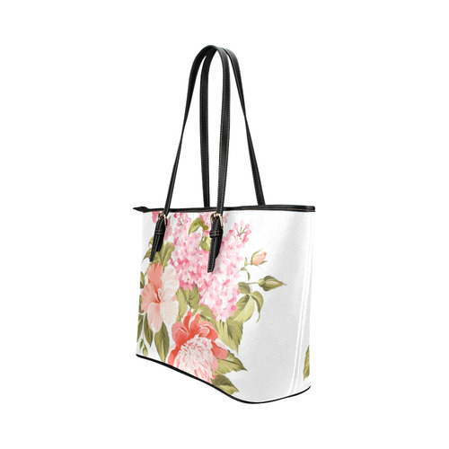 Beautiful Pink Floral Hibiscus Flowers Leather Tote Bag/Large (Model 1651)