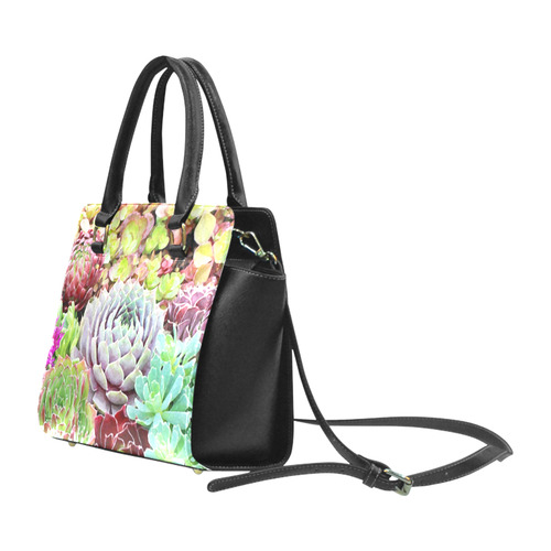 Green Pink Red  Floral Succulents Classic Shoulder Handbag (Model 1653)