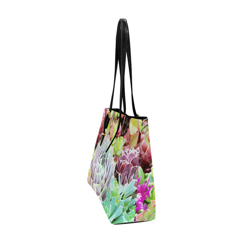 Green Pink Red  Floral Succulents Euramerican Tote Bag/Large (Model 1656)