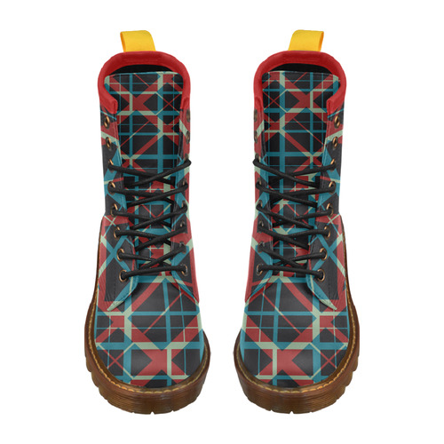 Plaid I Hipster style plaid pattern RED High Grade PU Leather Martin Boots For Women Model 402H