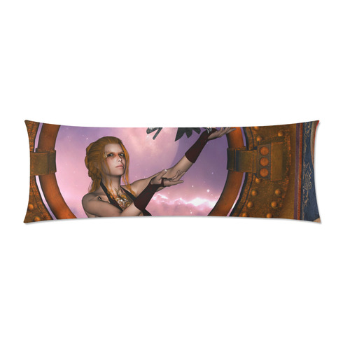 Steampunk lady with steam dragon Custom Zippered Pillow Case 21"x60"(Two Sides)