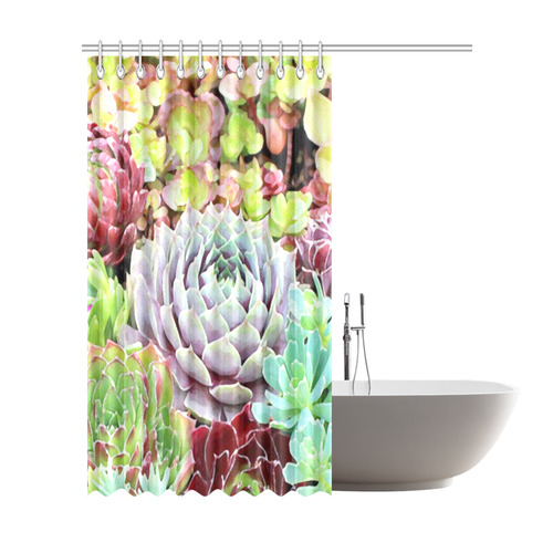 Green Pink Red  Floral Succulents Shower Curtain 72"x84"