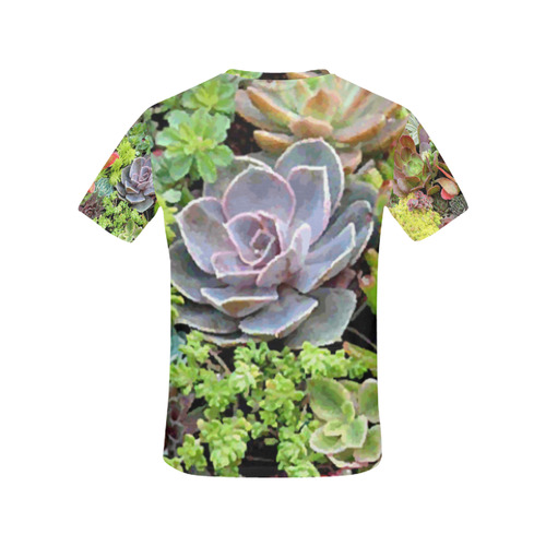 Red Green Blue Floral Succulents All Over Print T-Shirt for Women (USA Size) (Model T40)