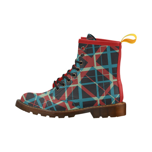 Plaid I Hipster style plaid pattern RED High Grade PU Leather Martin Boots For Women Model 402H