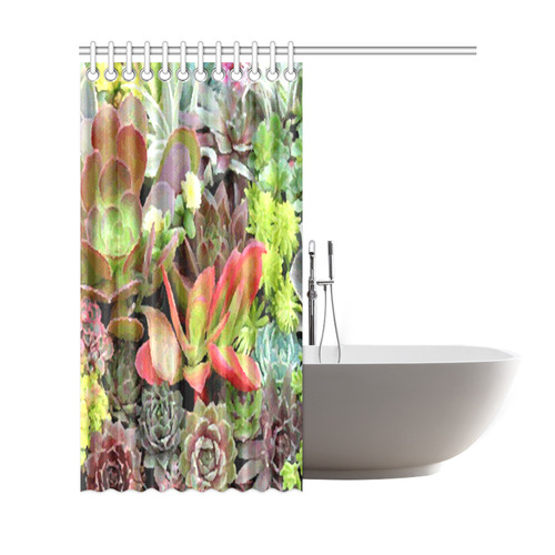 Red Green Blue Floral Succulents Shower Curtain 69"x72"