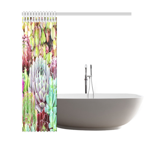 Green Pink Red  Floral Succulents Shower Curtain 69"x70"