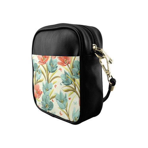 Red Teal Floral Butterflies Vintage Sling Bag (Model 1627)