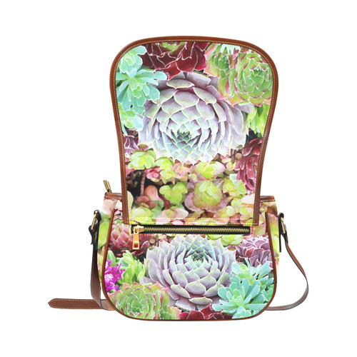 Green Pink Red  Floral Succulents Saddle Bag/Large (Model 1649)