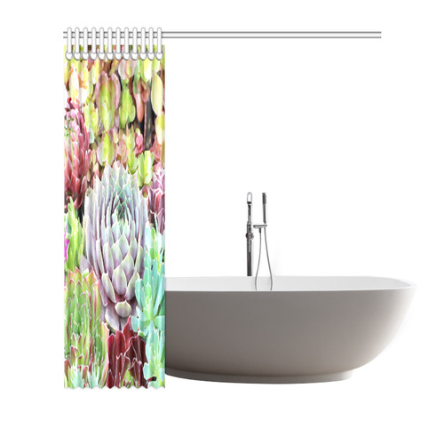 Green Pink Red  Floral Succulents Shower Curtain 66"x72"