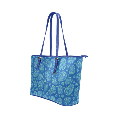 Sugar Skull Pattern - Blue Leather Tote Bag/Large (Model 1651)