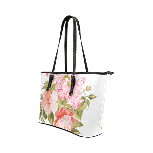 Beautiful Pink Floral Hibiscus Flowers Leather Tote Bag/Large (Model 1651)