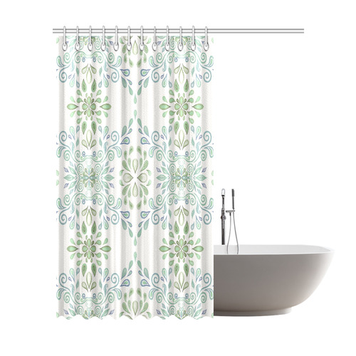 Blue and Green watercolor pattern Shower Curtain 72"x84"