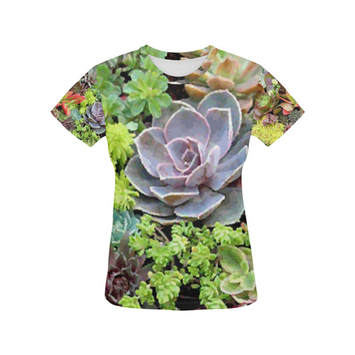 Red Green Blue Floral Succulents All Over Print T-Shirt for Women (USA Size) (Model T40)