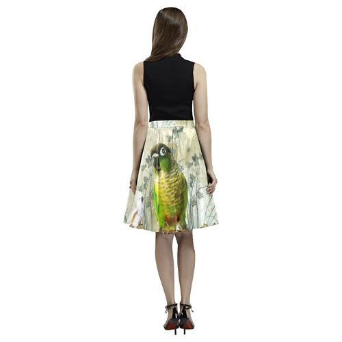 Sweet parrot with floral elements Melete Pleated Midi Skirt (Model D15)