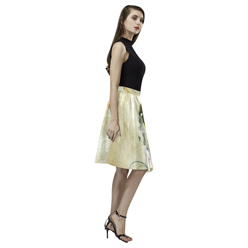 Sweet parrot with floral elements Melete Pleated Midi Skirt (Model D15)