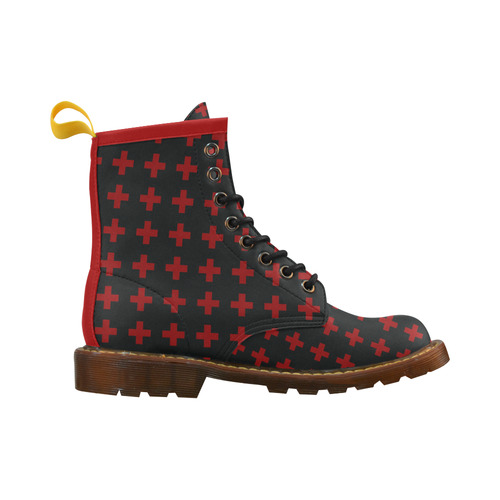 Punk Rock style Red Crosses Pattern design RED High Grade PU Leather Martin Boots For Women Model 402H