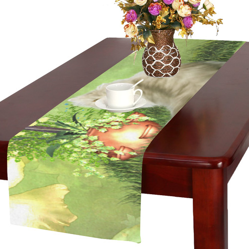 Cute cat in a garden Table Runner 16x72 inch