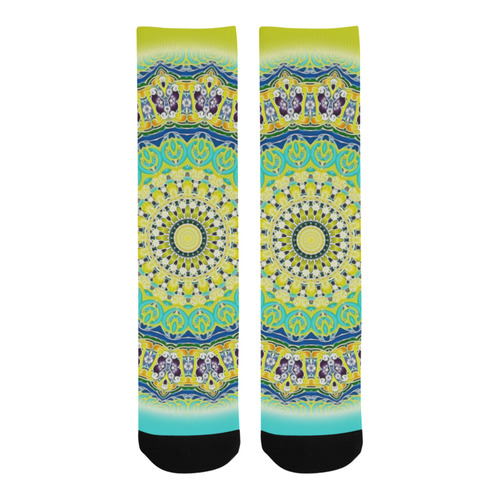 Power Mandala - Blue Green Yellow Lilac Trouser Socks