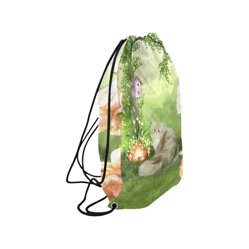 Cute cat in a garden Small Drawstring Bag Model 1604 (Twin Sides) 11"(W) * 17.7"(H)