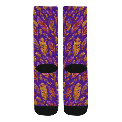 Watercolor Feathers And Dots Pattern Purple Trouser Socks