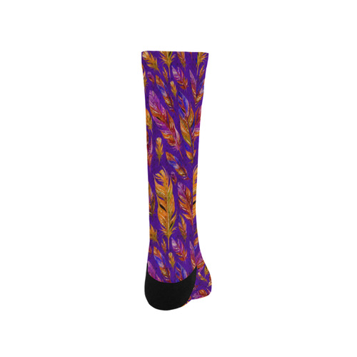 Watercolor Feathers And Dots Pattern Purple Trouser Socks