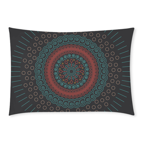 red with green mandala circular Custom Rectangle Pillow Case 20x30 (One Side)