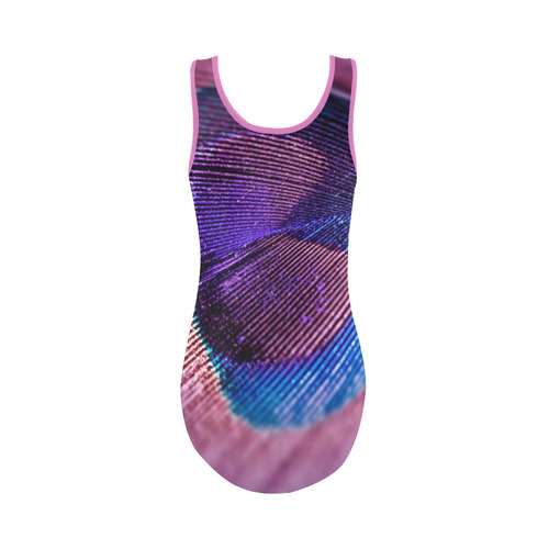 Purple Peacock Feather Vest One Piece Swimsuit (Model S04)