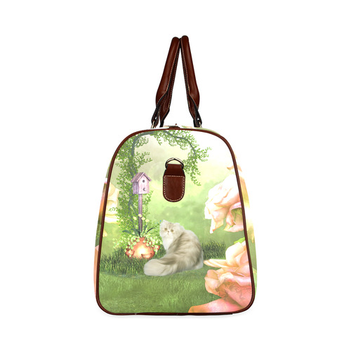 Cute cat in a garden Waterproof Travel Bag/Small (Model 1639)