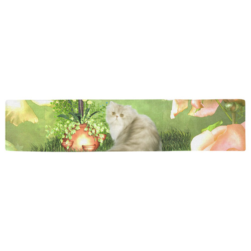 Cute cat in a garden Table Runner 16x72 inch