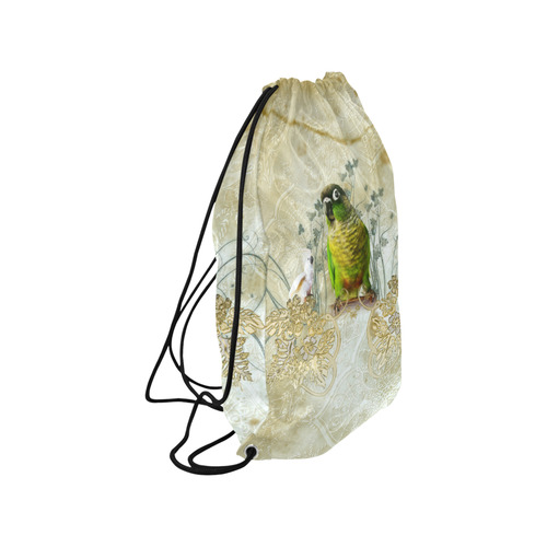 Sweet parrot with floral elements Small Drawstring Bag Model 1604 (Twin Sides) 11"(W) * 17.7"(H)