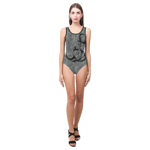 Tribal Roses Grunge Gothic Art Vest One Piece Swimsuit (Model S04)