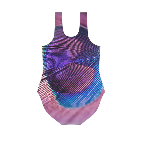 Purple Peacock Feather Vest One Piece Swimsuit (Model S04)