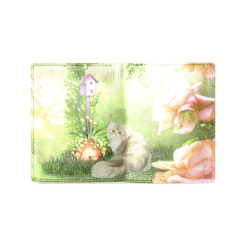 Cute cat in a garden Men's Leather Wallet (Model 1612)