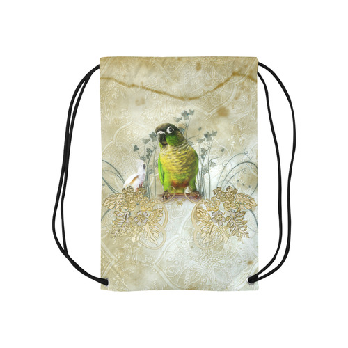Sweet parrot with floral elements Small Drawstring Bag Model 1604 (Twin Sides) 11"(W) * 17.7"(H)
