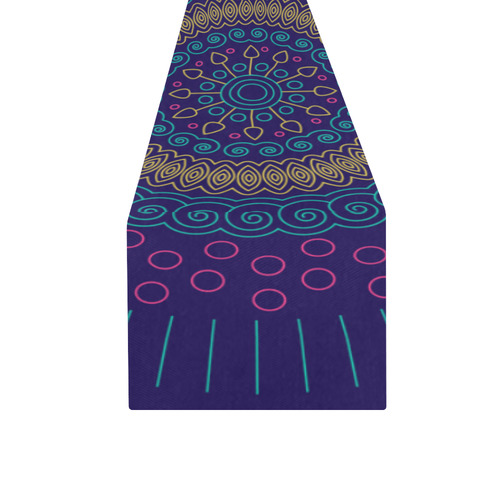 blue mandala circular Table Runner 16x72 inch