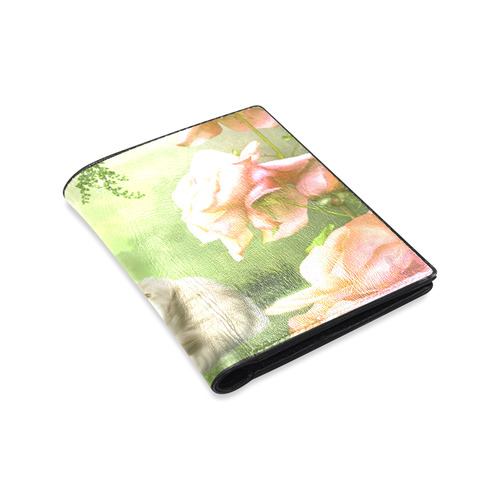 Cute cat in a garden Men's Leather Wallet (Model 1612)